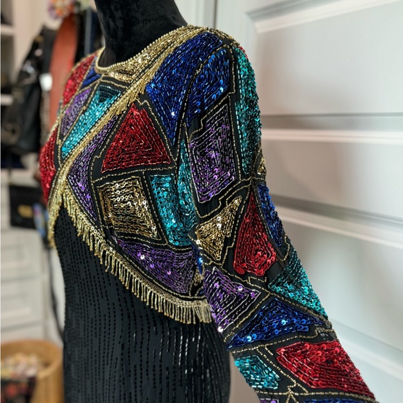 Vintage 80s/90s Niteline by Della Roufogali sequin dress colorful - Picture 2 of 16